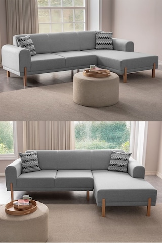 Mocha Sırt Mekanizmalı Köşe Koltuk Takımı Gri