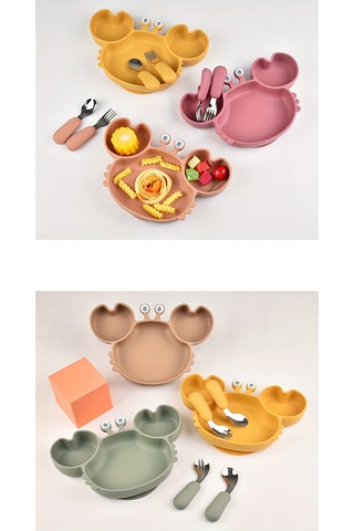 Çocuklar İçin Vantuzlu Sevimli Yengeç Şeklindeki Silikon Tepsi