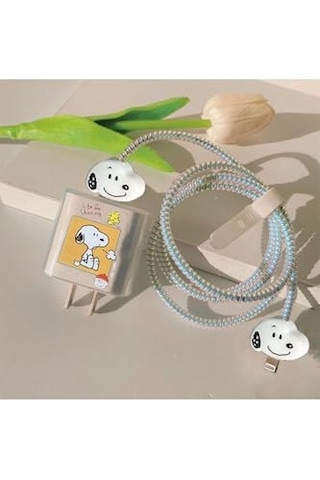 İphone 18w/20w İle Uyumlu Snoopy Şarj Kılıfı, Şarj Kablosu Örme Aparatı, Toparlayıcı, Kablo Koruyucu