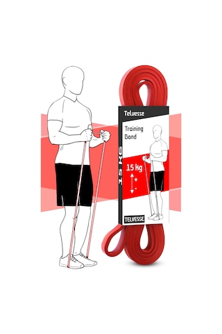 15 Kg Direnç Bandı Kas Geliştirme Lastiği Fitness Pilates Cross Training Bant Kırmızı - Orta Sert Kırmızı