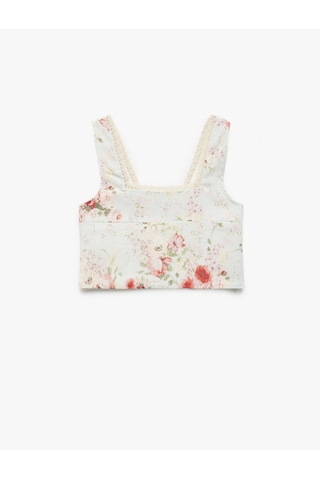 Koton Kare Yaka Viskon Ve Keten Karışımlı Gipeli Çiçekli Crop Bluz Mavi Desenli 5skg60017ew Mavi Desenli Mavi