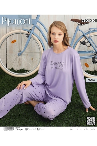 Pijamoni Kadın Milan Bisiklet Yaka Uzun Kol İnce Pijama Takımı 7600/30 - 1 Adet Lila