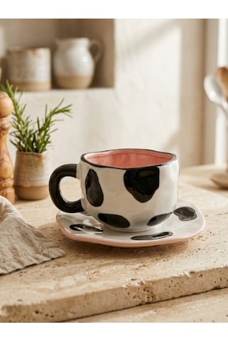 Seramik Tabaklı Handmade Tasarımlı Kupa - Renk Seçenekli İnek Desenli Renkli