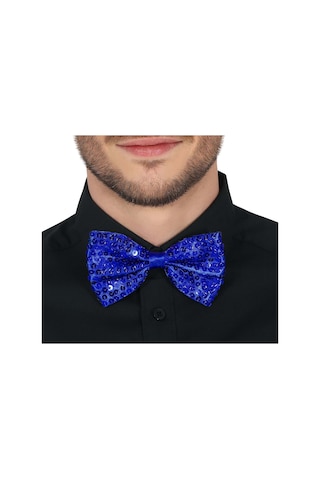 Gece Işıltısı Mavi Payetli Pullu Papyon 7x2 Cm