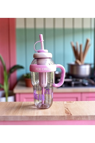 1300 Ml Kulplu Suluk Matara Detox Ve Soğuk İçecek Şişesi Pipetli Suluk Taşınabilir Bpa İçermez Mor Mor