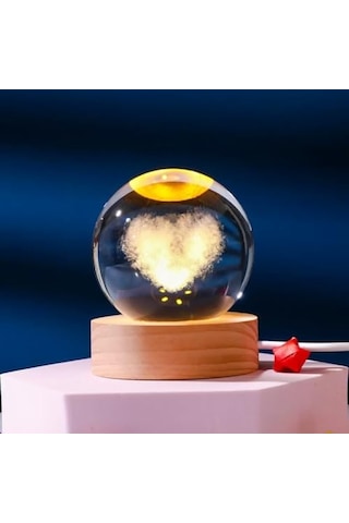 3d Kristal Cam Küre, Ahşap Soketli Gece Lambası,led, Sevgiliye Hediye, Noel, Öğretmenler Günü, Özel Tasarım Har