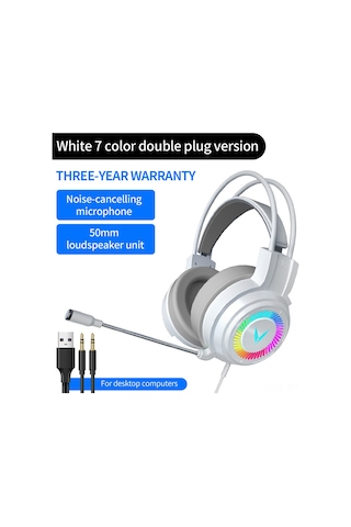 Kangvka Beyaz G58 Oyun Kulaklığı 7.1 Çevresel Ses 50mm Sürücü Mikrofonlu Rgb Işıklı Usb+3.5mm Pc/ps4/akıllı Telefon Uyumlu