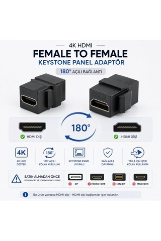 Hdmı 2.0 Dişi To Dişi Keystone Jack Adaptör Çevirici Uzatma Dönüştürücü Ara Bağlantı
