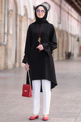 Feryal Büyük Beden Pantolon Tunik Tesettür Takım Siyah