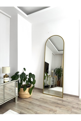 Effe Altın Metal Çerçeveli Ayaklı Boy Aynası 180x60 Cm Gold