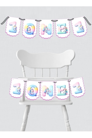 Unicorn Konsept One 1 Yaş Doğum Günü Süsü Banner Happy Birthday
