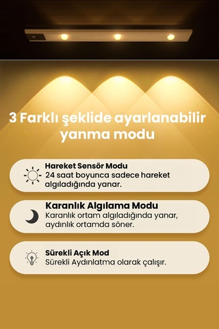 Technojet Hareket Sensörlü Şarj Edilebilir 3 Farklı Renk Yanabilen 3 Led Dekoratif Lamba,dolap Işığı