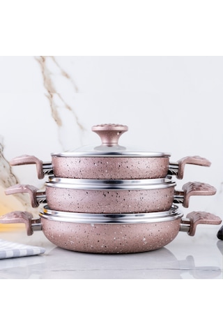 Meşeler Granit Omlet Sahan Seti Rose 18x20x22 CM