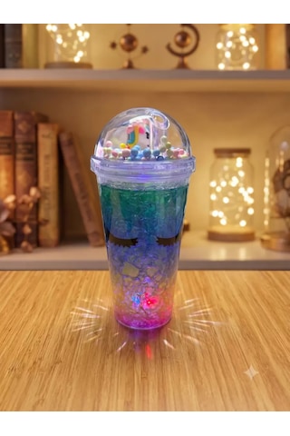 Işıklı Unicorn Tasarımlı Rgb Led Pipetli Bardak - Renk Değiştiren Sihirli Kupa