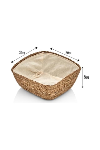 Deconox El Yapımı Hasır İçi Bezli Kare Ekmeklik Ve Dekoratif Kare Hasır Sepet, Hasır İçi Bezli Ekmek Sepeti Kare 20cm 20cm 8cm A