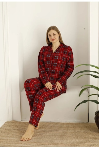 Burcumay Kadın Battal Boy Pijama Takımı Kırmızı