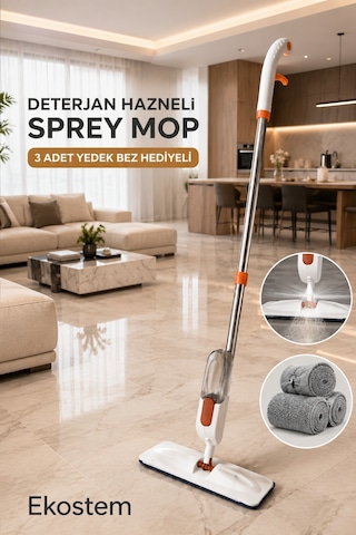 Yüksek Kaliteli Deterjan Hazneli Sprey Mop 3+1 Mikrofiber Yedeği