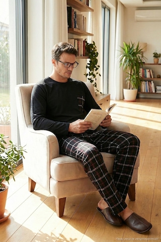 Buratti Ekoseli Cepli Beli Lastikli % 100 Pamuk Regular Fit Erkek Pijama Takımı 6572001 Siyah
