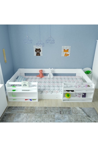 Herseycik Ninnimo Montessori Mdf Kitaplıklı Karyola M6-Beyaz
