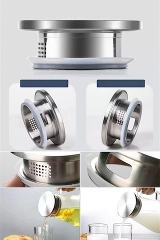 Borosilikat Cam Sürahi 1800ml Isıya Dayanıklı Karaf, Metal Kapaklı Cam Kulplu Meşrubat Su Sürahisi
