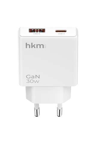 Extra Slim Gan 30W Usb-A Ve Type-C Çift Portlu Hızlı Şarj Aleti Ultra Ince Güç Adaptörü Beyaz