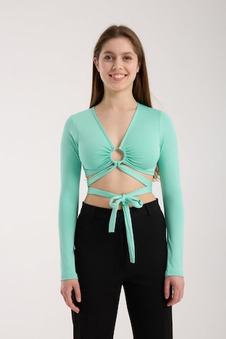 Modazeyosh Kadın Halka Detay Bağlama Detay Bluz Su Yeşili