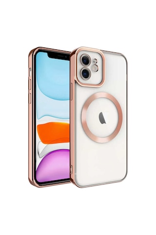 İphone Uyumlu 12 Uyumlu Magsafe Wireless Şarj Özellikli Csm Zore Setro Silikon-rose Gold