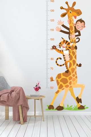 Zürafa Kaplan Ve Maymun Temalı Boy Ölçüm Cetveli Boy Ölçer Sticker