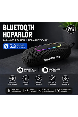 Bt 5.3 Taşınabilir Rgb Ledli Tf Kart Ve Fm Radıo Destekli Ip7x Su Geçirmez Özellikli Bluetooth Hoparlör