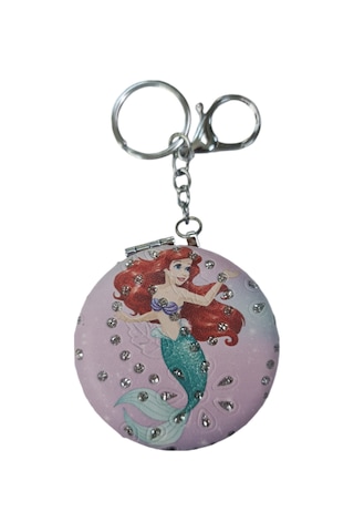 Gigi Panda Anahtarlıklı Taşlı Deniz Kızı Desenli Katlanır Makyaj Aynası Pembe