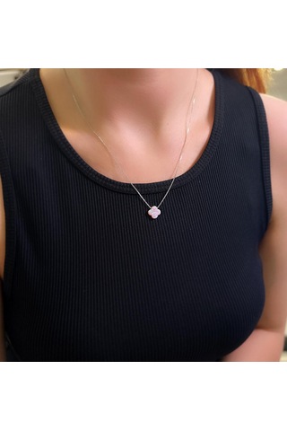 Stela Opal Yonca Gümüş Kolye Pembe
