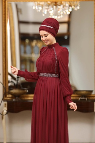 Melisma Efsane Tesettür Abiye Bordo