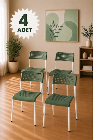 Mira Yeşil/beyaz Sandalye Plastik Gövdeli Metal Ayaklı, Mutfak Sandalyesi, Çalışma, Bahçe, Yemek Oda Yeşil/beyaz- 4 Adet