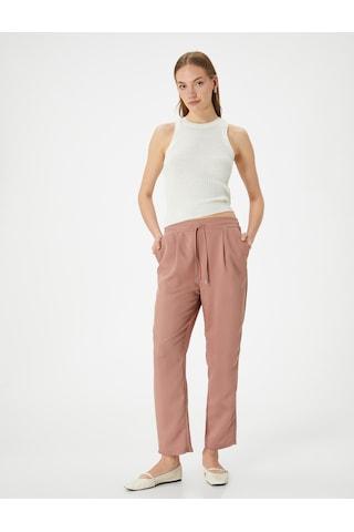 Koton Chino Pantolon Bağcıklı Yüksek Bel Cep Detaylı Rose 4sak40015uw Pembe