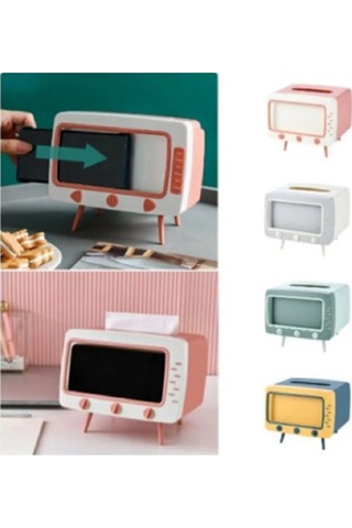 Retro Tv Görünümlü Telefon Ve Peçetelik - Pratik Masaüstü Dekoratiff Tv A5 Çok Renkli