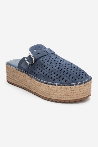 Luvishoes Louıs Kot Mavi Süet Hakiki Deri Burnu Kapalı Hasır Dolgu Taban Terlik Mavi