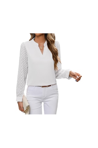 İlkbahar Ve Sonbahar Kadın Gömlek Bluz Moda Ekleme Düz Renk Bluz Uzun Kollu Üstler Beyaz