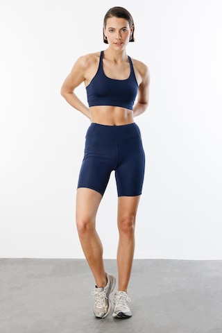 Yüksek Bel Toparlayıcı Çift Cepli Biker Şort Kısa Spor Tayt Kısa-tayt Lacivert