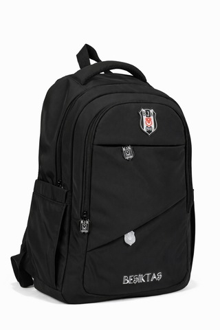 Beşiktaş Lisanslı 3 Bölmeli Siyah Paraşüt Kumaş Sırt Çantası - Laptop Bölmeli Okul Çantası