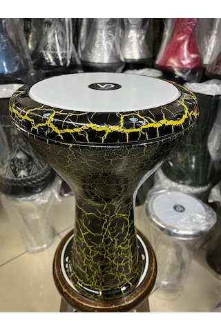 Vatan Alüminyum Döküm Sarı-siyah Çatlak Desenli Darbuka/çömlek Kod7614