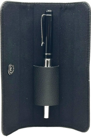 Siyah Gümüş Deri Kılıflı Tükenmez Roller İmze Kalemi 1209gm