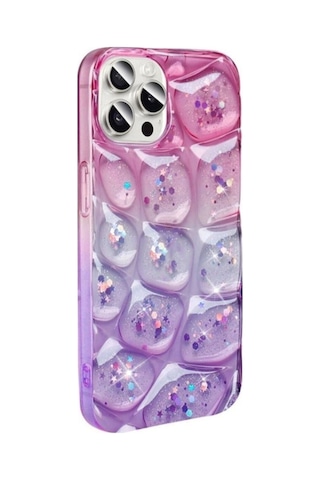 Apple Uyumlu iPhone 14 Pro Max Kılıf Simli 3d Desenli Zore Hacar Kapak Pembe-mor