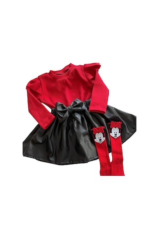 Deri Etek, Badi Ve Diz Altı Çorap Takım Kırmızı