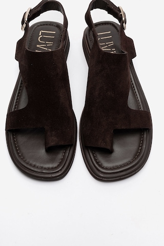 Luvishoes Burley Kahverengi Süet Hakiki Deri Parmak Arası Kadın Sandalet