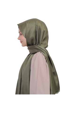 Çift Taraflı Düz Jakar Şal Parlak & Mat Dokulu, Özel Gün Şalı, Düz Renk Haki