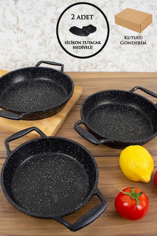 Esivitalia Essenso Döküm Granit 3'lü Sahan 18-20-22 Cm Siyah Esivitalia Essenso Döküm Granit 3'lü Sahan 18-20-22 Cm Siyah
