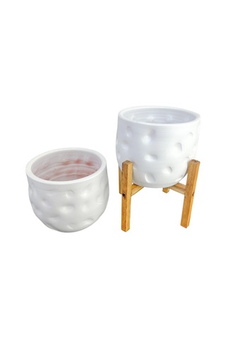 Bitki Tasarımı Ev Dekorasyon Aksesuar Beyaz Desenli Toprak Saksı Saksılık Salon Çiçeklik İkili Set Ayaksız - 4 Ayaklı 19 Cm 1