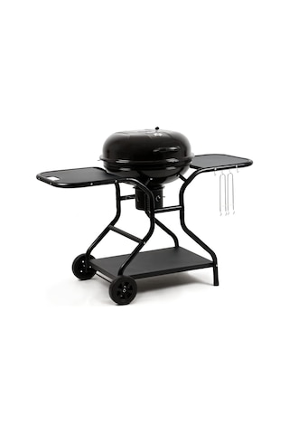 Küre Mangal Ø57 Cm, Kömürlü, Kapaklı, Taşınabilir, Ayarlanabilir Hava Girişli, Geniş Raflı Barbekü Izgarası Siyah