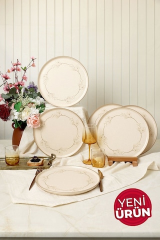 Keramika Taupe Bloom Nordıc Servis Tabağı 28 Cm 6 Adet 22528 Krem