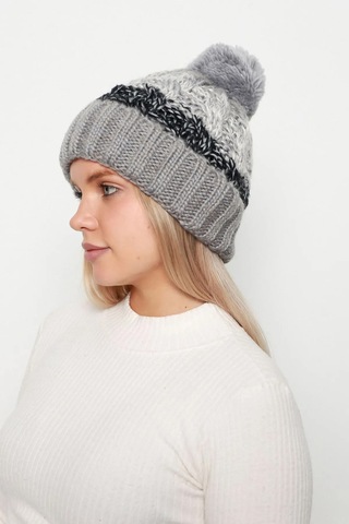 Ponpon Detay Örgü İçi Kürklü Kadın Bere Rkş-21 Gri Gri
